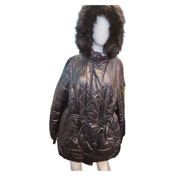 Michael Kors Black Quiltef Puffer Jacket Size 1X Hooded - Picture 3 of 8